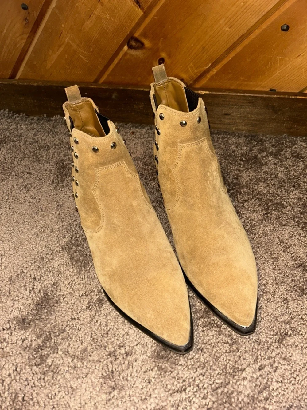 Marc Fisher Yentia Tan suede studded Chelsea ankle boots